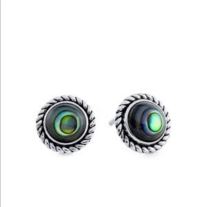 Abalone Sterling Silver Rope Edge Stud Earrings